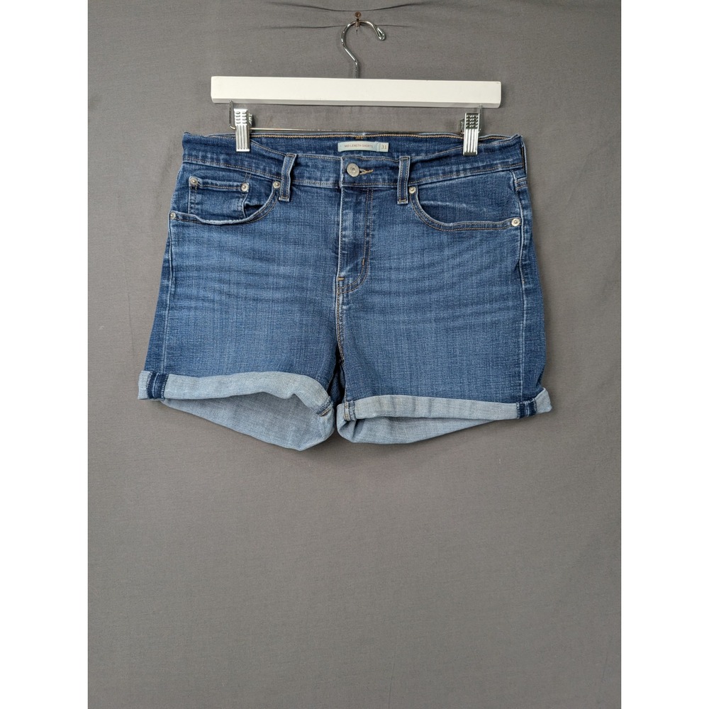 Levi Strauss Mid Length Shorts 31 Blue Denim Cuffed Stretch 29965-0083